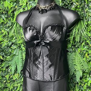 ADORE ME Top Women Large Black‎ Ribbon Corset Bustier Burlesque Steam Punk 2217